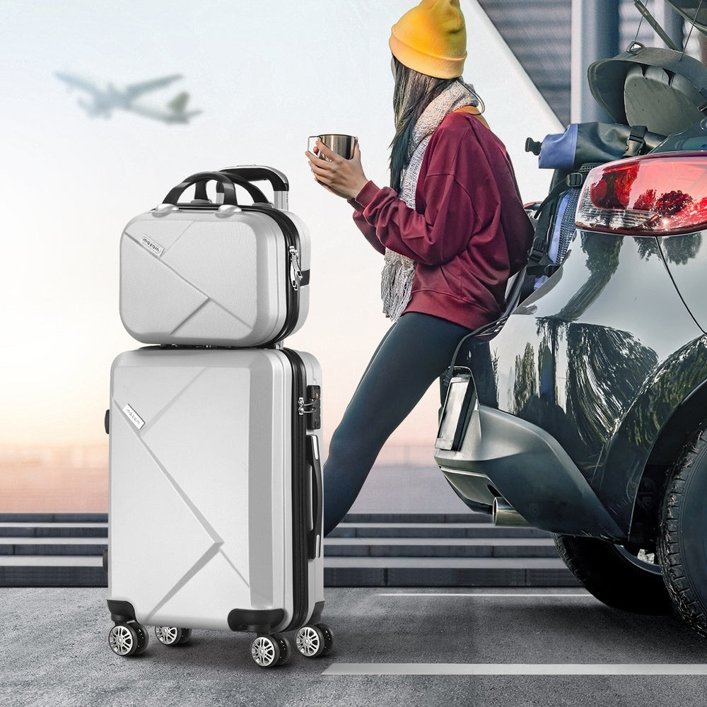 Mazam 2PCS Luggage Set TSA Lock Hard Case Silver-Luggage Sets-PEROZ Accessories