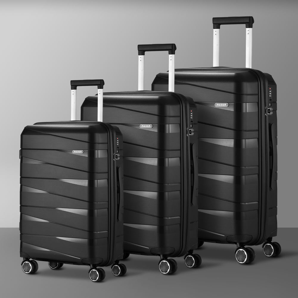 Mazam 3PCS Luggage Set Travel TSA Lock PP Case Black-Luggage Sets-PEROZ Accessories