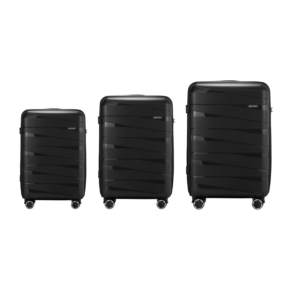 Mazam 3PCS Luggage Set Travel TSA Lock PP Case Black-Luggage Sets-PEROZ Accessories