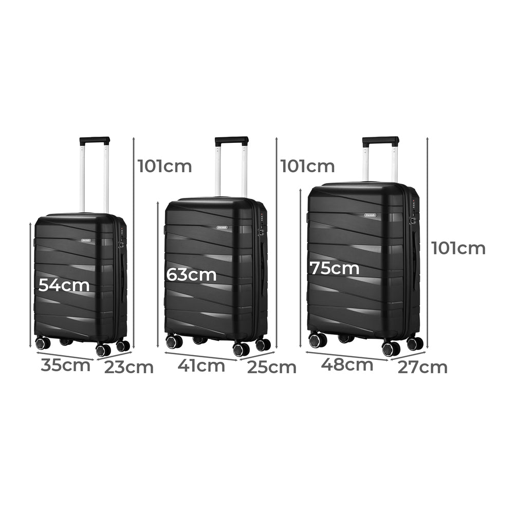 Mazam 3PCS Luggage Set Travel TSA Lock PP Case Black-Luggage Sets-PEROZ Accessories