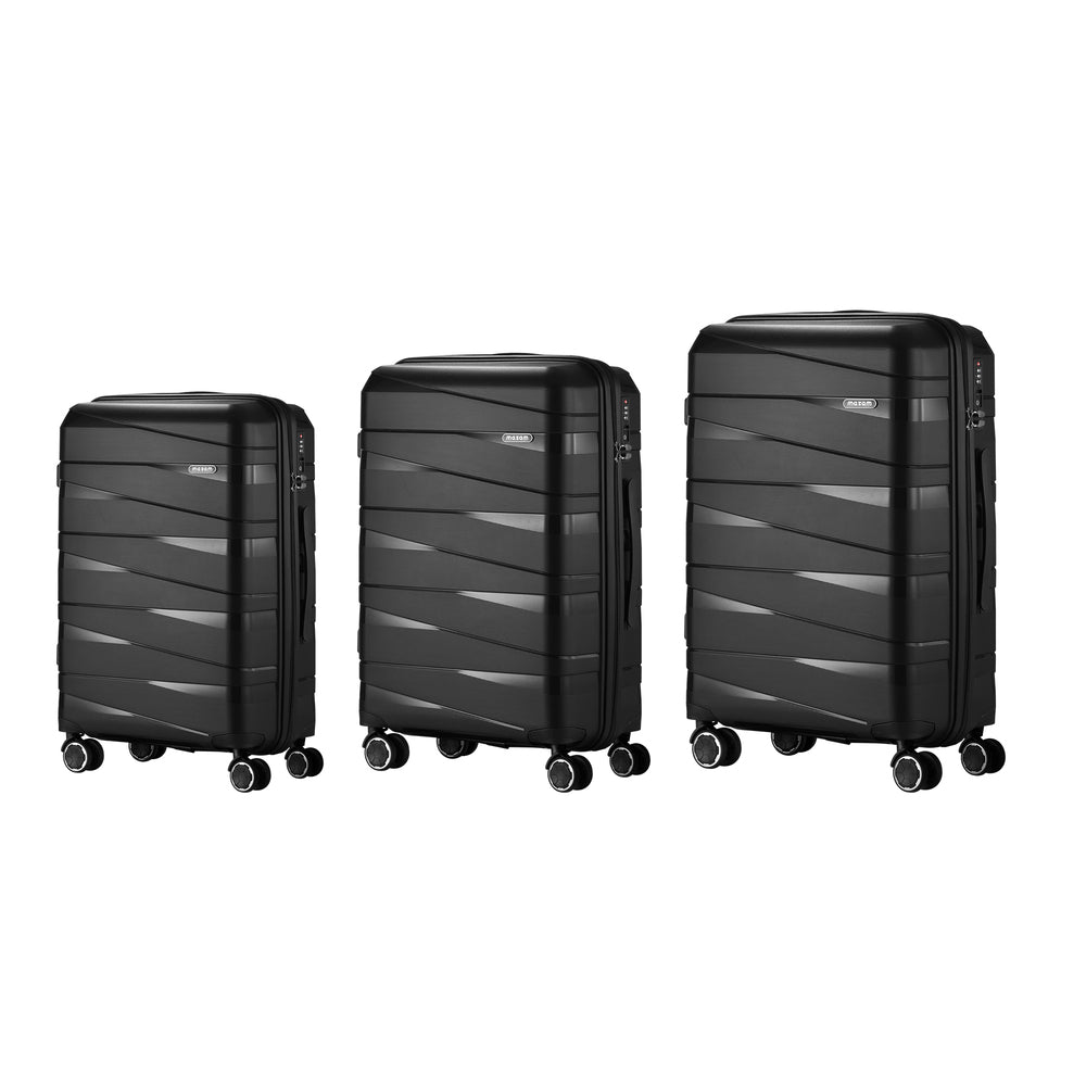 Mazam 3PCS Luggage Set Travel TSA Lock PP Case Black-Luggage Sets-PEROZ Accessories