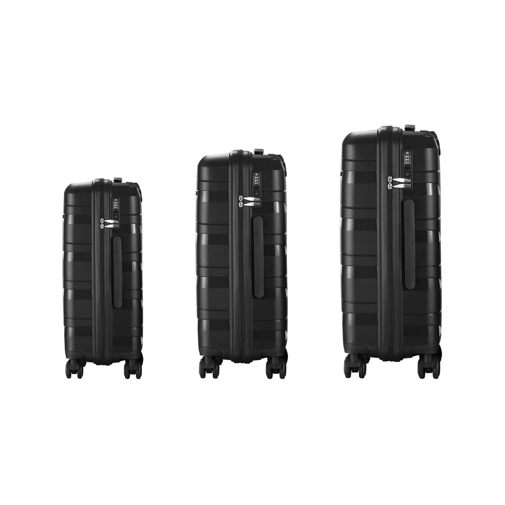 Mazam 3PCS Luggage Set Travel TSA Lock PP Case Black-Luggage Sets-PEROZ Accessories