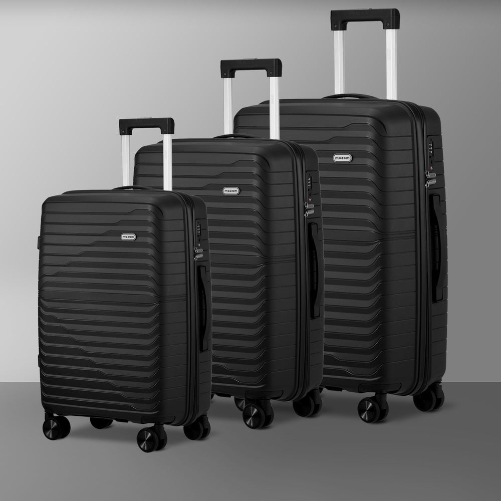 Mazam 3PCS Luggage Suitcase Set TSA Lock Black PP Case-Luggage Sets-PEROZ Accessories