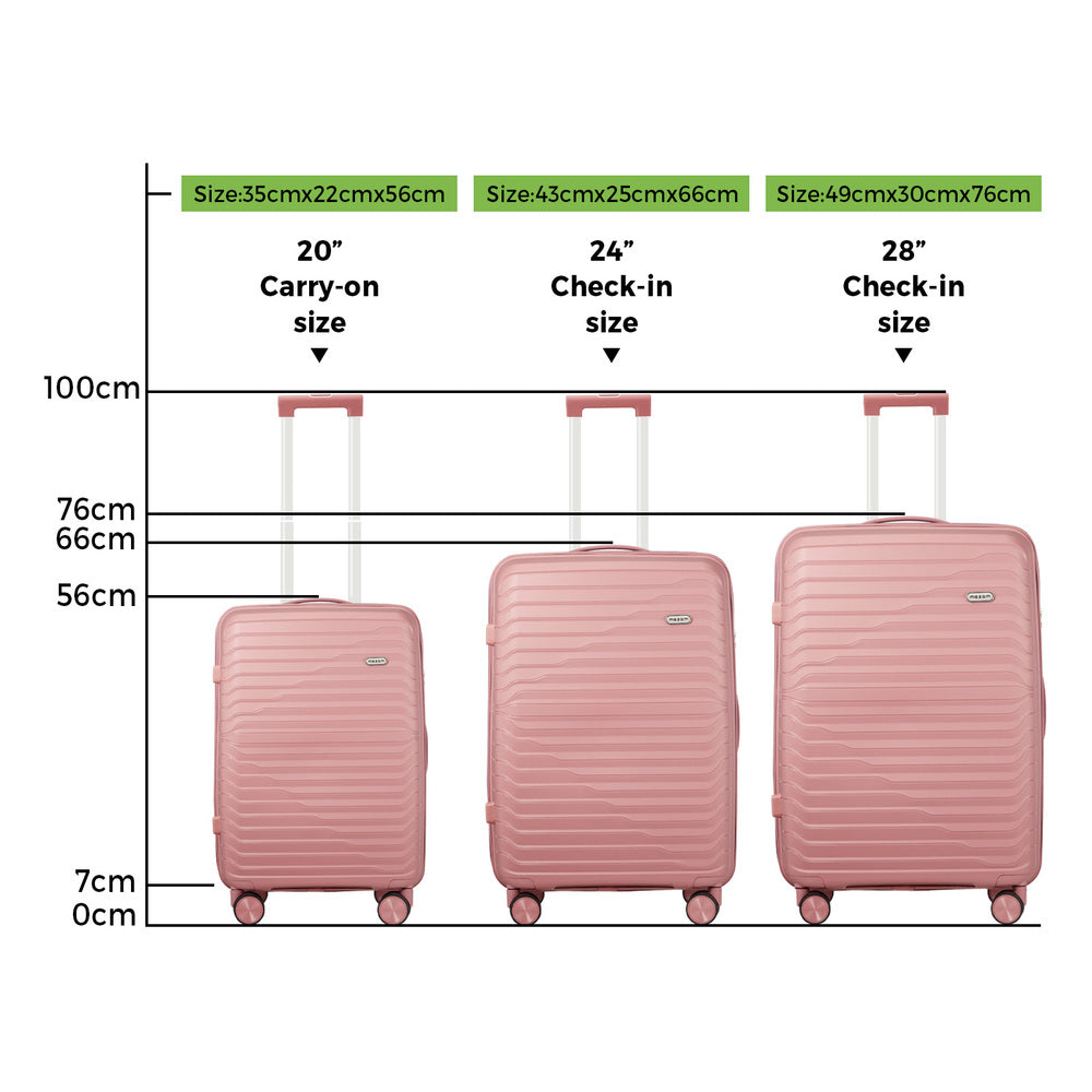 Mazam 3PCS Luggage Suitcase Set TSA Lock Pink PP Case-Luggage Sets-PEROZ Accessories