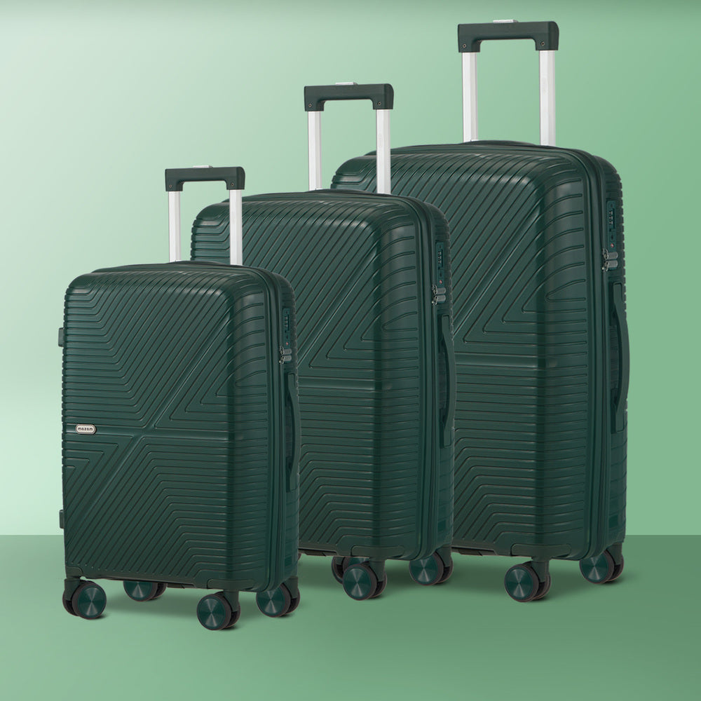 Mazam 3PCS Luggage Suitcase Set Green PP Case TSA Lock-Luggage Sets-PEROZ Accessories