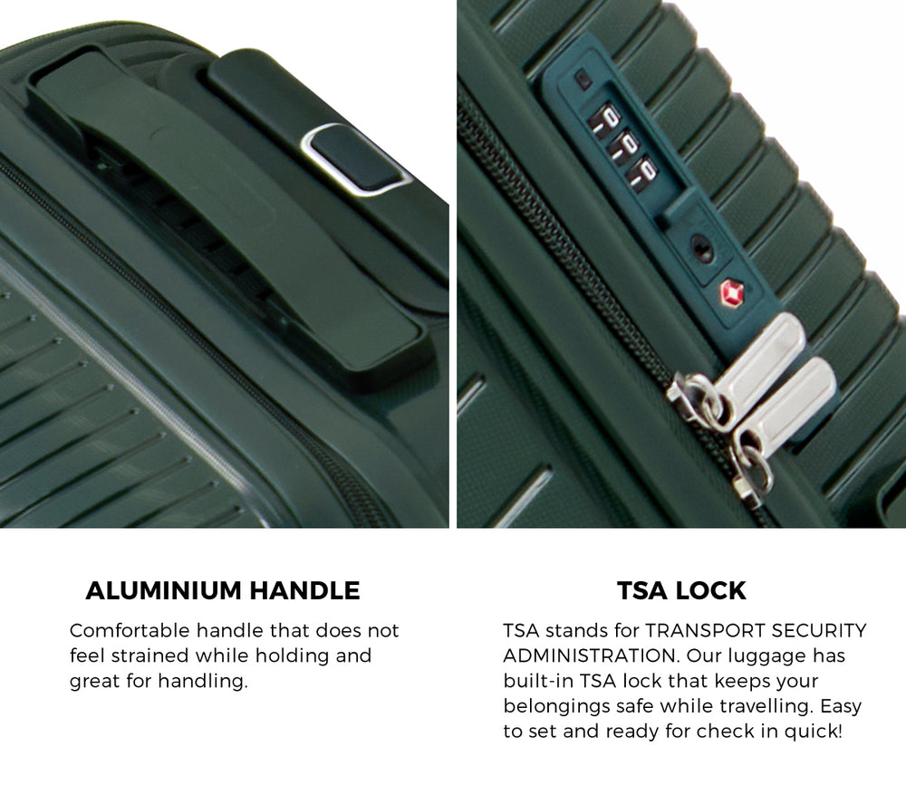 Mazam 3PCS Luggage Suitcase Set Green PP Case TSA Lock-Luggage Sets-PEROZ Accessories