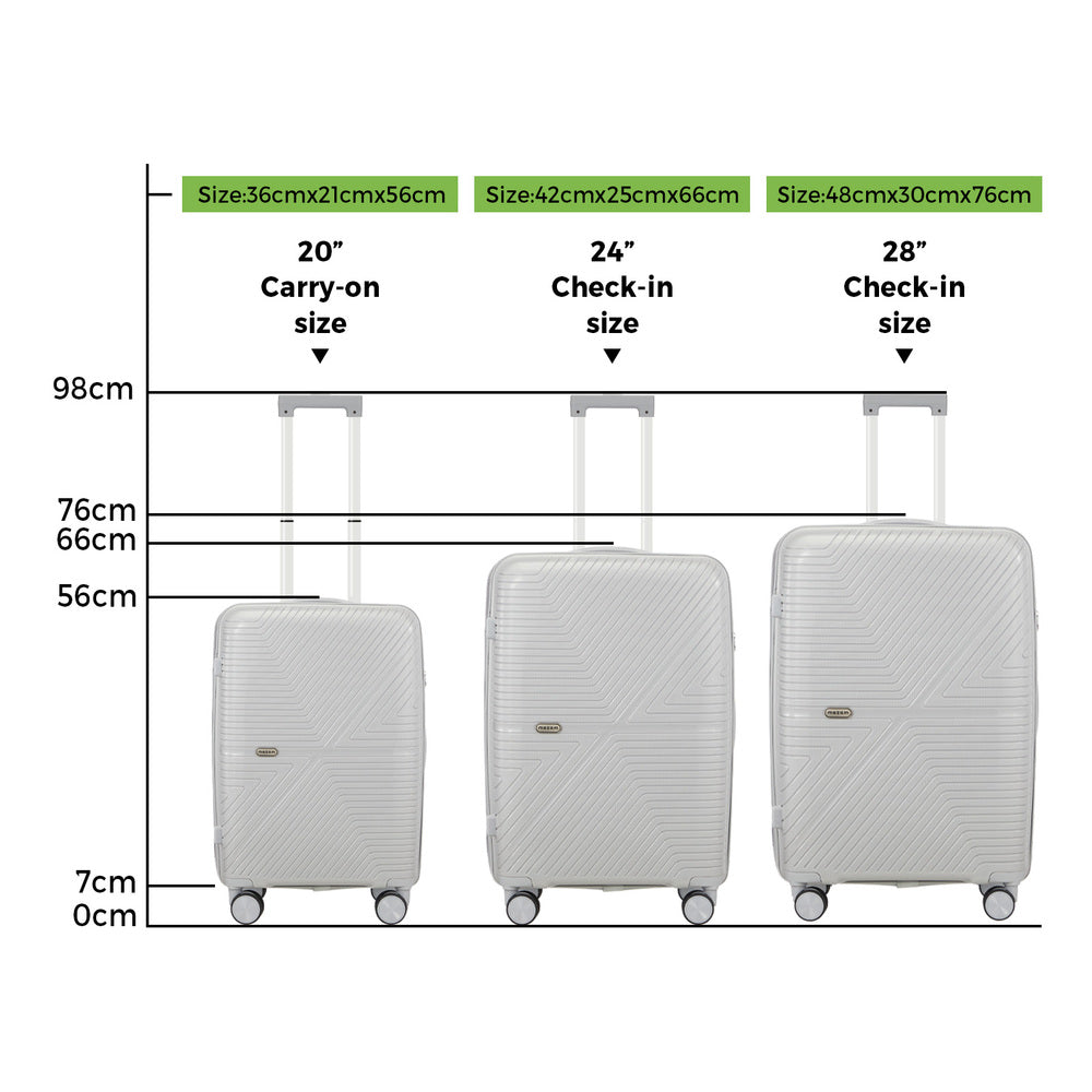 Mazam 3PCS Luggage Suitcase Set Grey PP Case TSA Lock-Luggage Sets-PEROZ Accessories