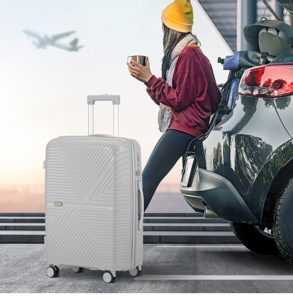Mazam 3PCS Luggage Suitcase Set Grey PP Case TSA Lock-Luggage Sets-PEROZ Accessories