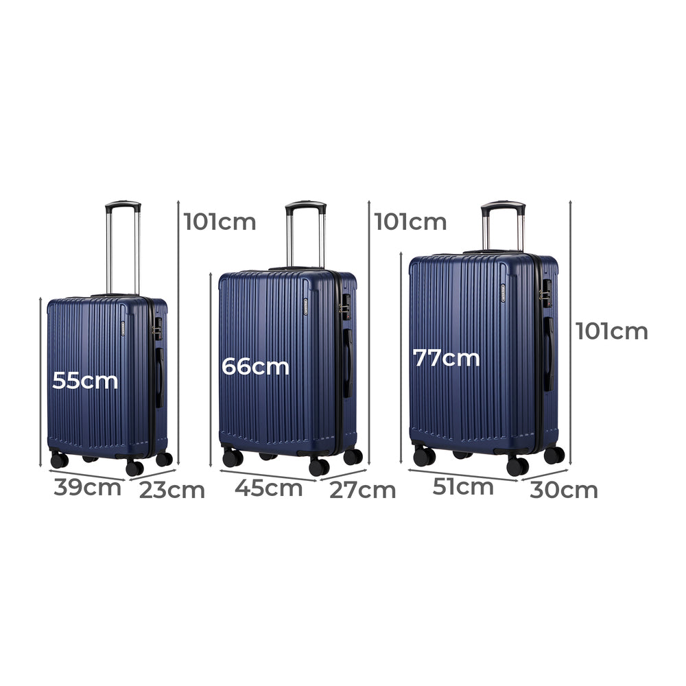 Mazam 3PCS Luggage Set Travel TSA Lock ABS Case Navy-Luggage Sets-PEROZ Accessories