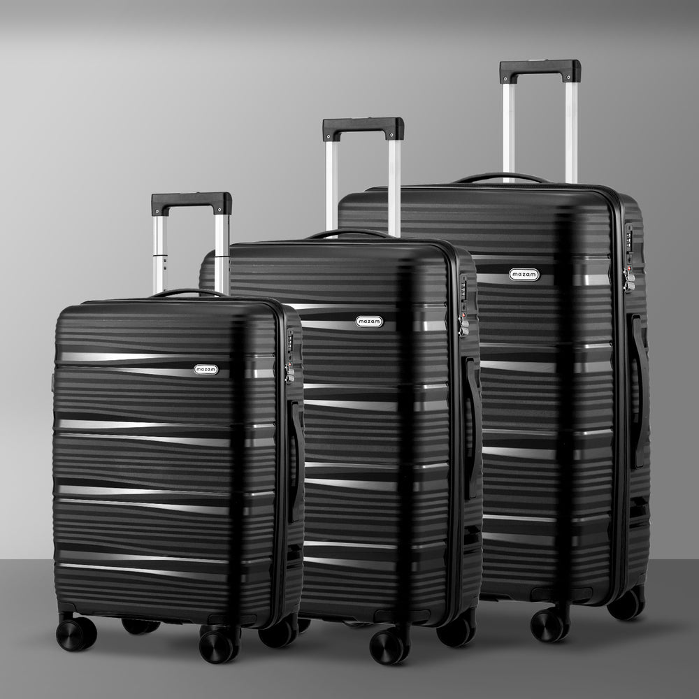 Mazam 3PCS Luggage Suitcase Set PP Case TSA Lock Black-Luggage Sets-PEROZ Accessories