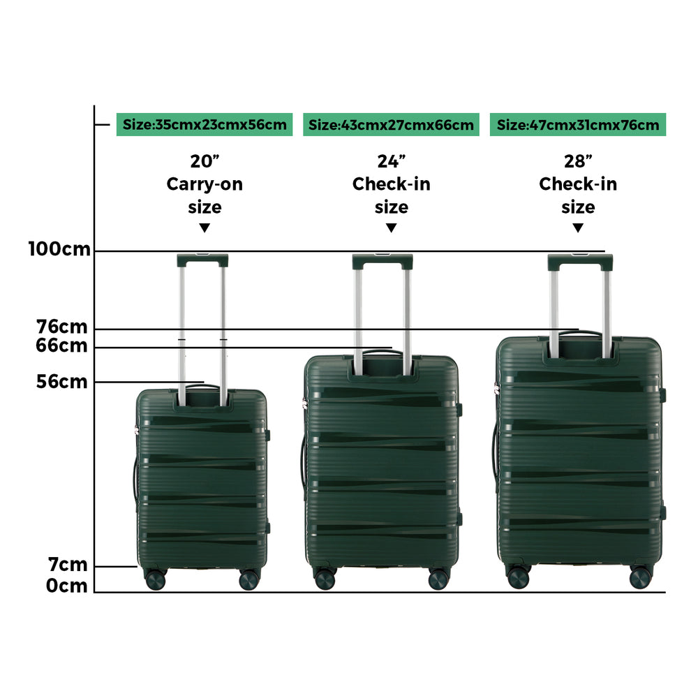 Mazam 3PCS Luggage Suitcase Set PP Case TSA Lock Green-Luggage Sets-PEROZ Accessories