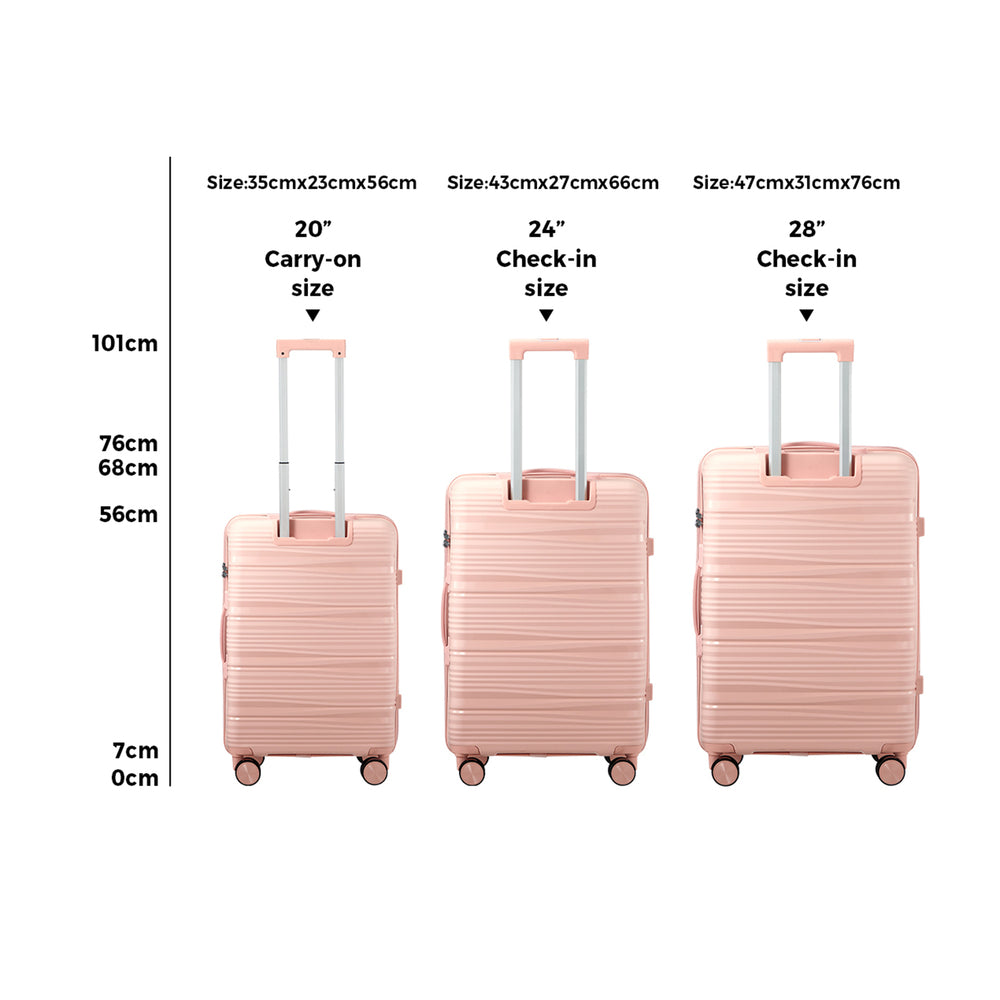 Mazam 3PCS Luggage Suitcase Set PP Case TSA Lock Pink-Luggage Sets-PEROZ Accessories