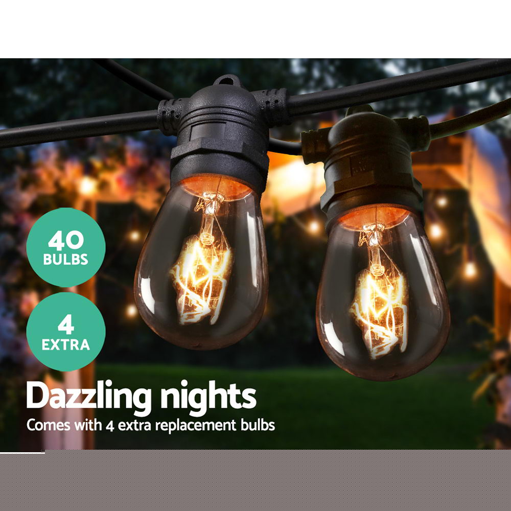 38m LED Festoon String Lights Outdoor Christmas Wedding Waterproof Garden Decor-Occasions > Christmas > Outdoor Decorations & Lights-PEROZ Accessories