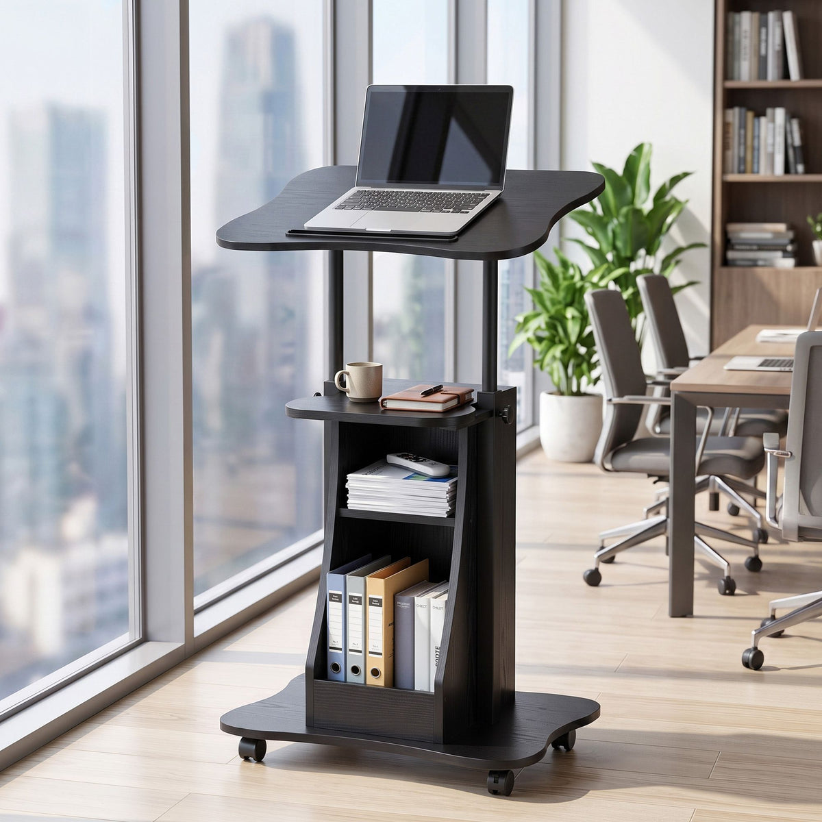 Artiss Mobile Podium Stand with Lockable Wheels Height Adjustable Laptop Desk Black-Furniture > Office > Desks-PEROZ Accessories