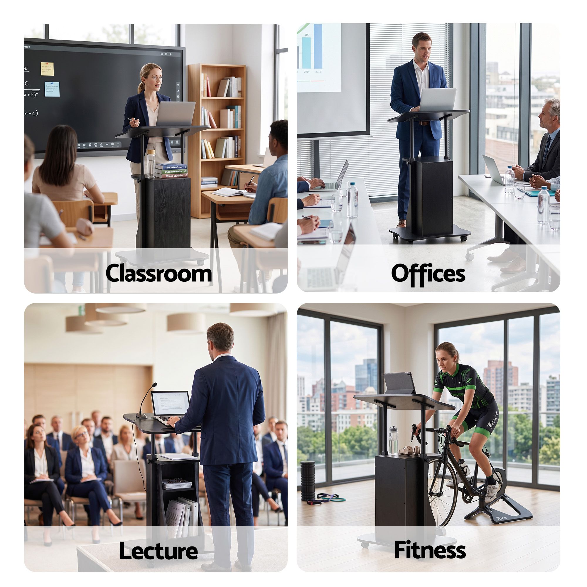 Artiss Mobile Podium Stand with Lockable Wheels Height Adjustable Laptop Desk Black