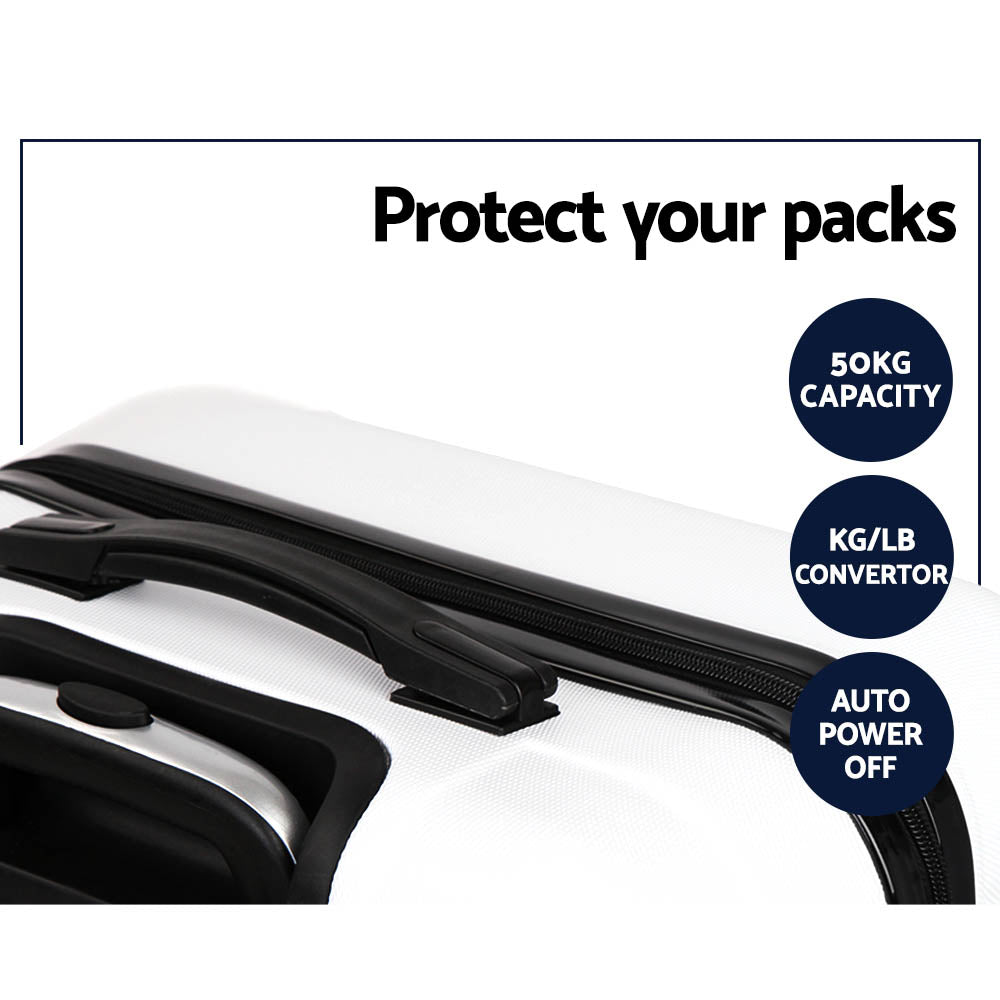 Wanderlite 2pcs Luggage Trolley Travel Suitcase Set TSA Hard Shell Case Strap White-Luggage-PEROZ Accessories