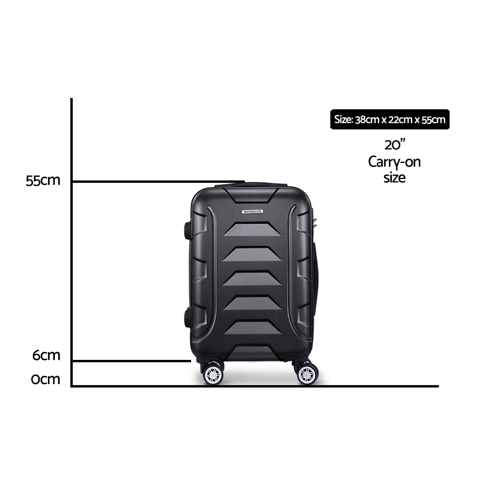 Wanderlite 20 Inch Luggage with Zipper Lock Travel Suitcase Carry On Hard Shell Luggage Case Black-Luggage-PEROZ Accessories