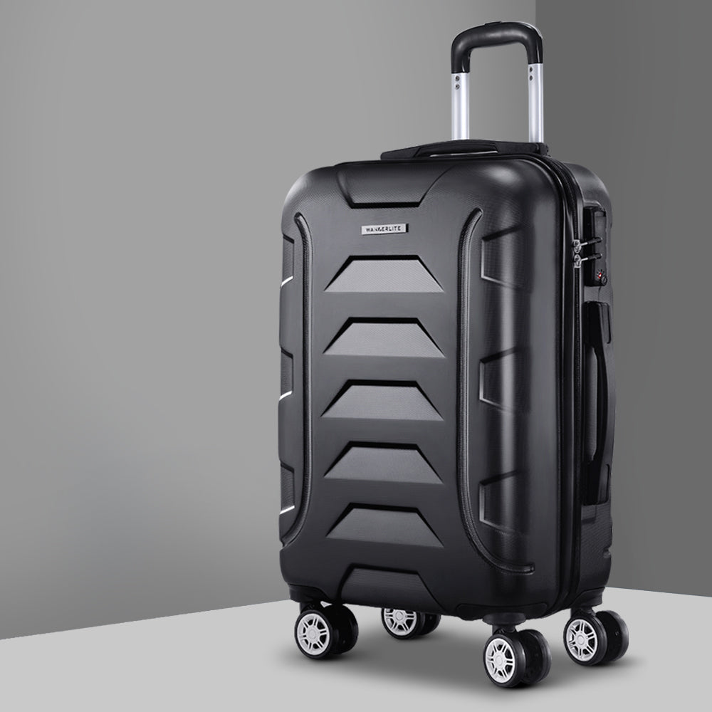 Wanderlite 20 Inch Luggage with Zipper Lock Travel Suitcase Carry On Hard Shell Luggage Case Black-Luggage-PEROZ Accessories