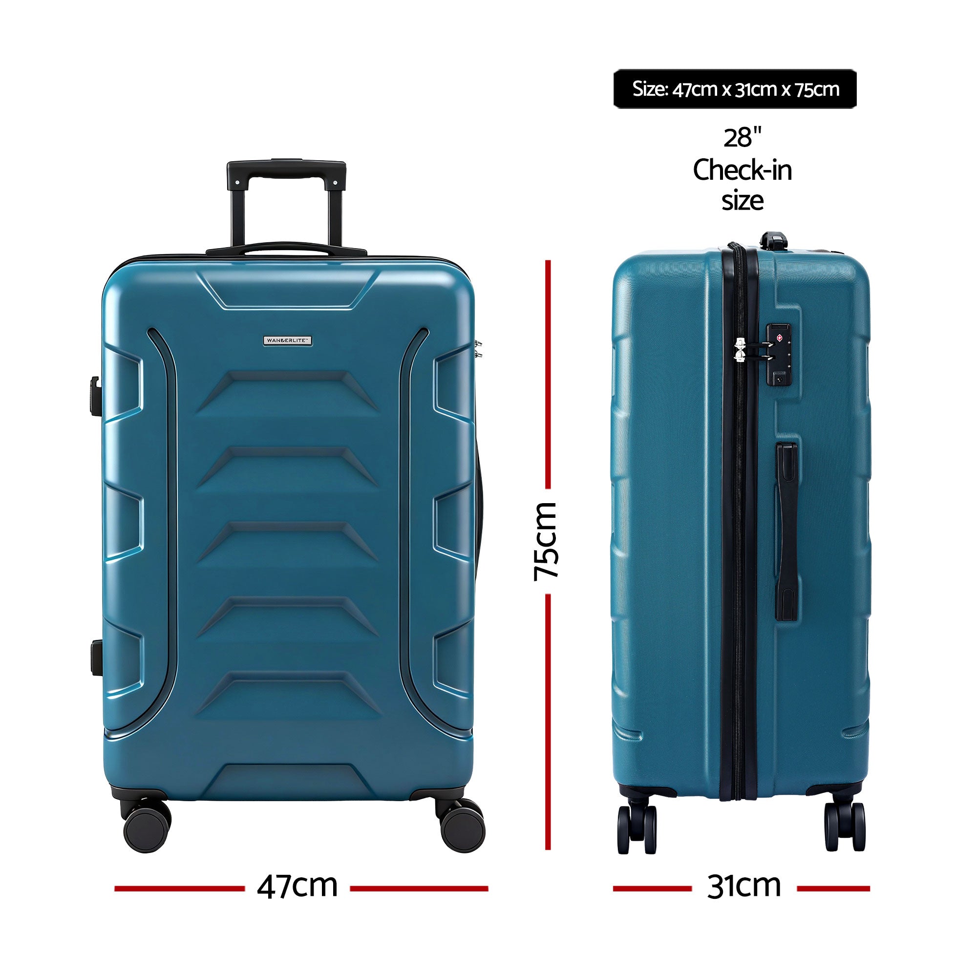 Wanderlite 28" Luggage Suitcase Trolley Travel TSA Lightweight Hard Case Teal-Home & Garden > Travel > Suitcases-PEROZ Accessories