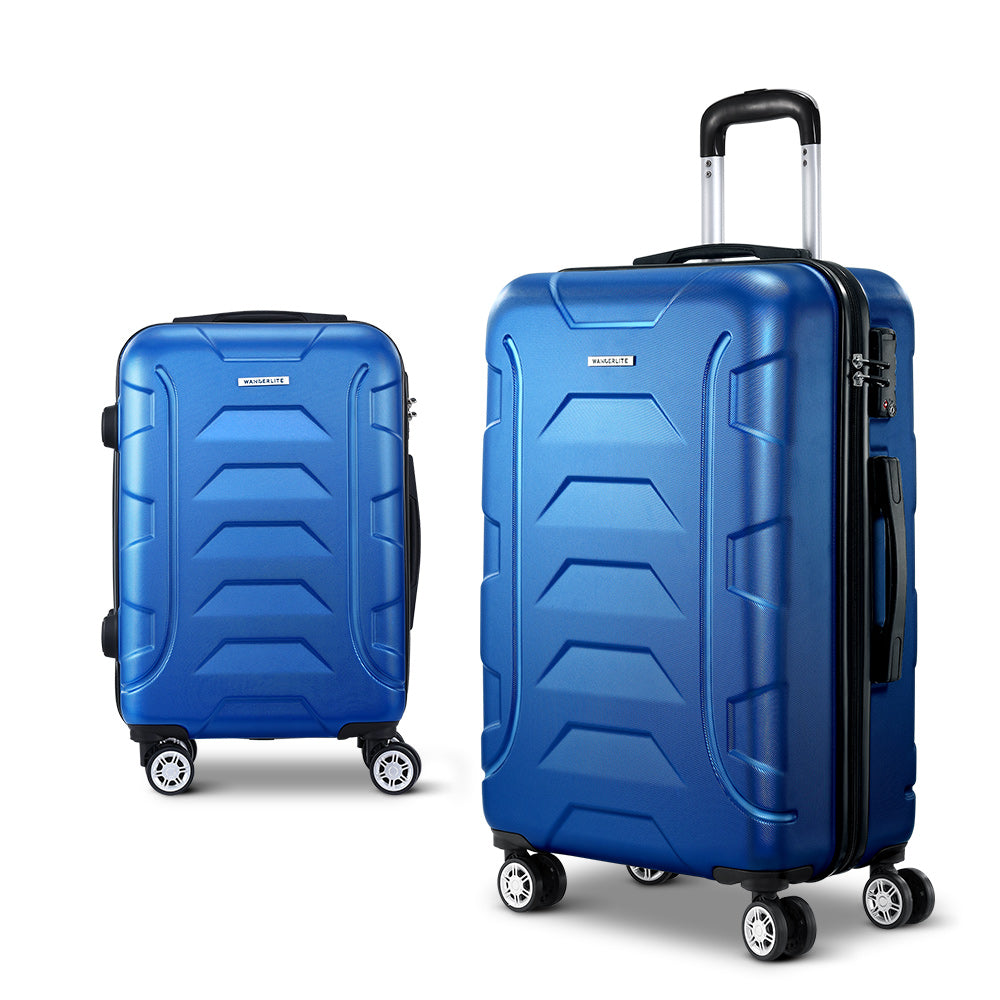 Wanderlite 2pc Luggage Trolley Travel Suitcase Set TSA Hard Case Lightweight Blue-Luggage-PEROZ Accessories