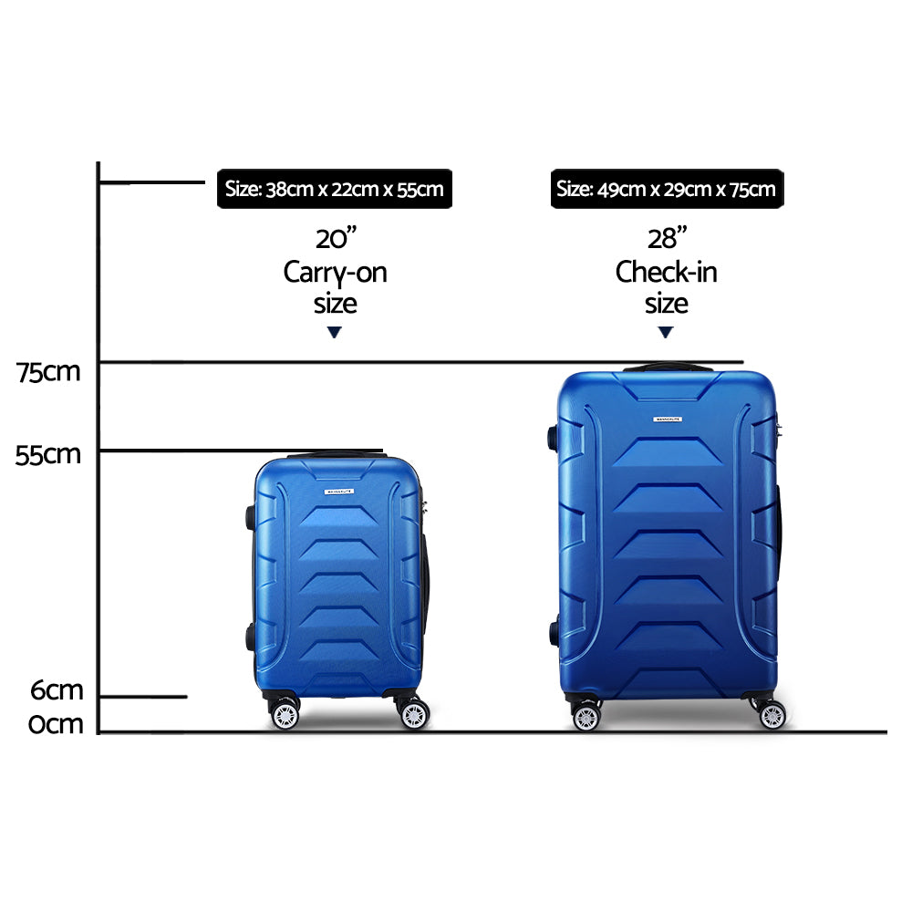 Wanderlite 2pc Luggage Trolley Travel Suitcase Set TSA Hard Case Lightweight Blue-Luggage-PEROZ Accessories