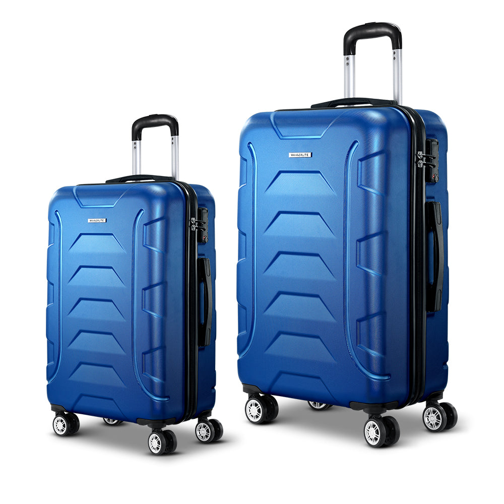 Wanderlite 2pc Luggage Trolley Travel Suitcase Set TSA Hard Case Lightweight Blue-Luggage-PEROZ Accessories