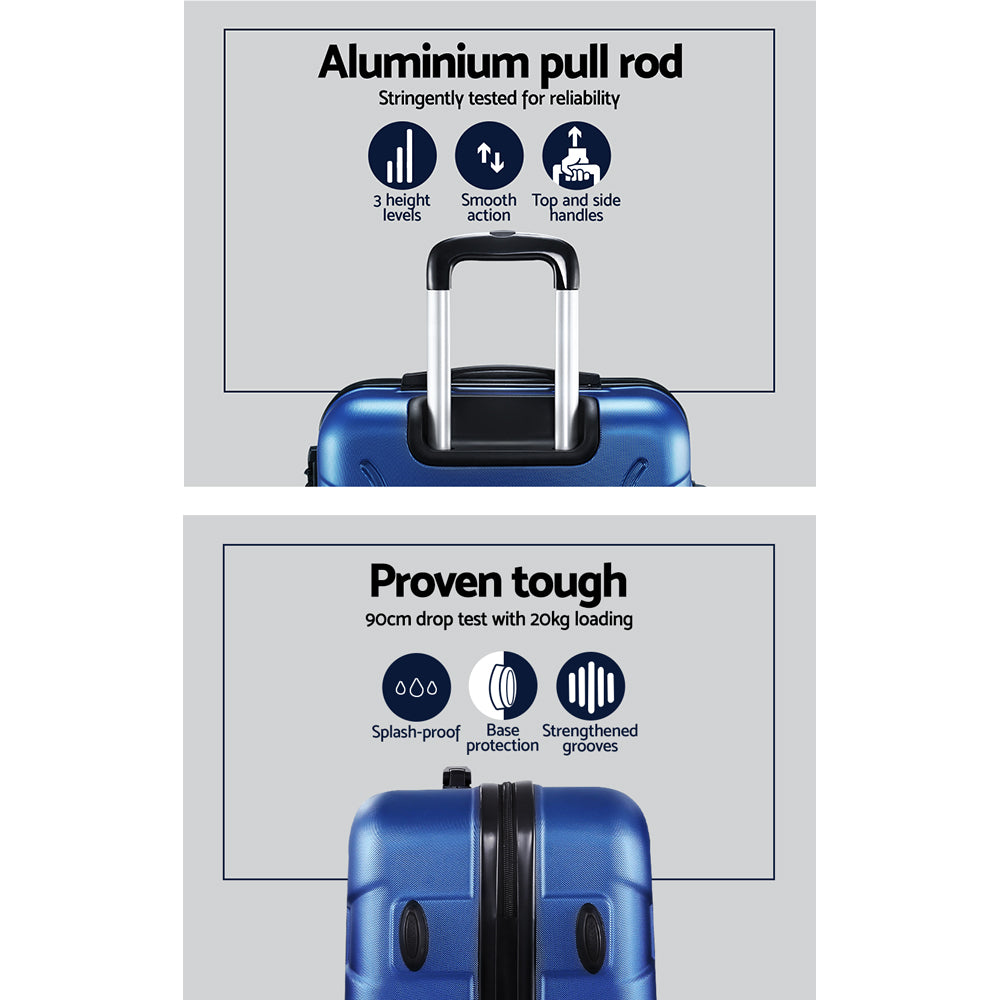 Wanderlite 2pc Luggage Trolley Travel Suitcase Set TSA Hard Case Lightweight Blue-Luggage-PEROZ Accessories