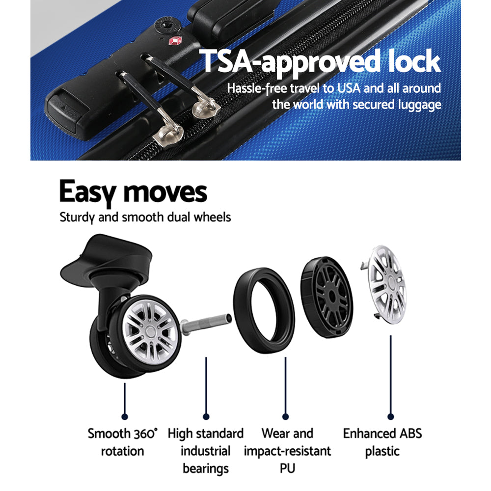 Wanderlite 2pc Luggage Trolley Travel Suitcase Set TSA Hard Case Lightweight Blue-Luggage-PEROZ Accessories