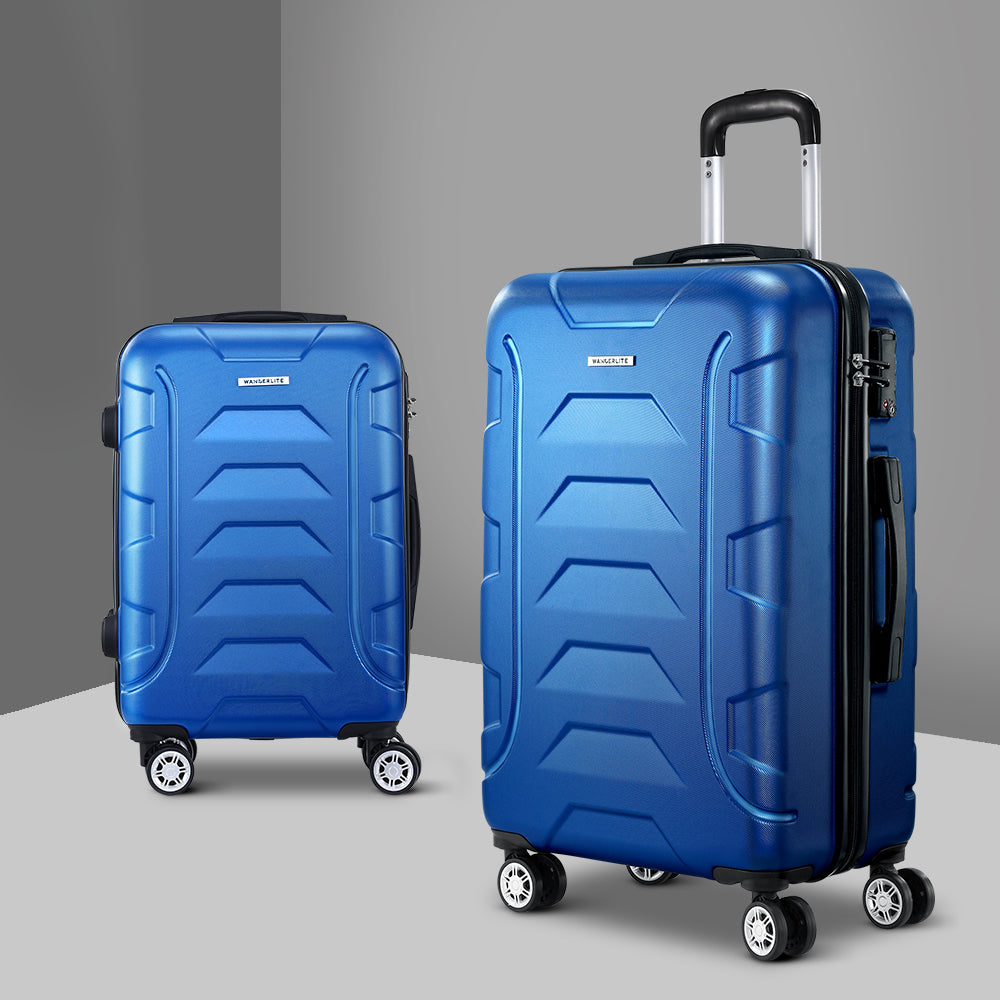 Wanderlite 2pc Luggage Trolley Travel Suitcase Set TSA Hard Case Lightweight Blue-Luggage-PEROZ Accessories