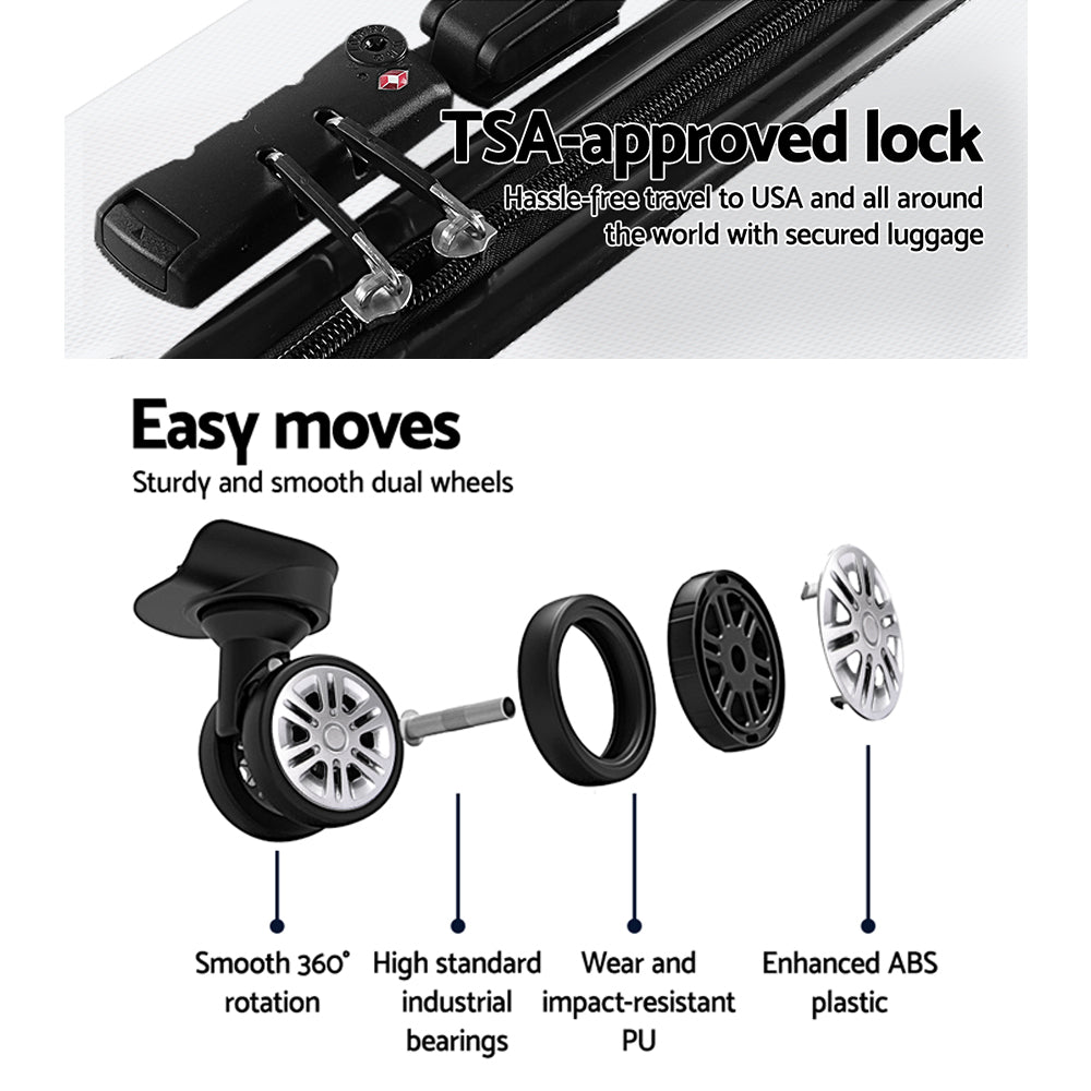 Wanderlite 3pc Luggage Trolley Travel Suitcase Set TSA Hard Case Shell Strap Silver-Luggage-PEROZ Accessories