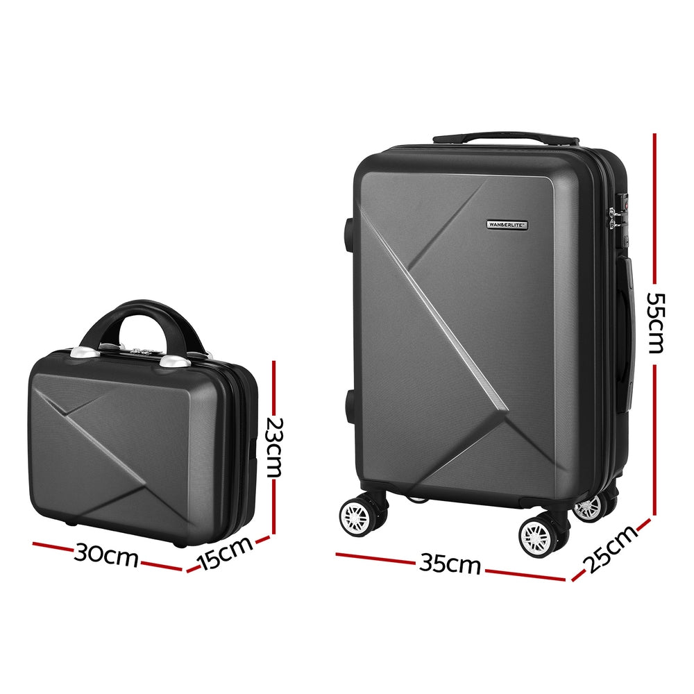Wanderlite 2pc Luggage 12" 20" Trolley Travel Suitcase Storage Carry On TSA Lock Black-Home & Garden > Travel > Suitcases-PEROZ Accessories