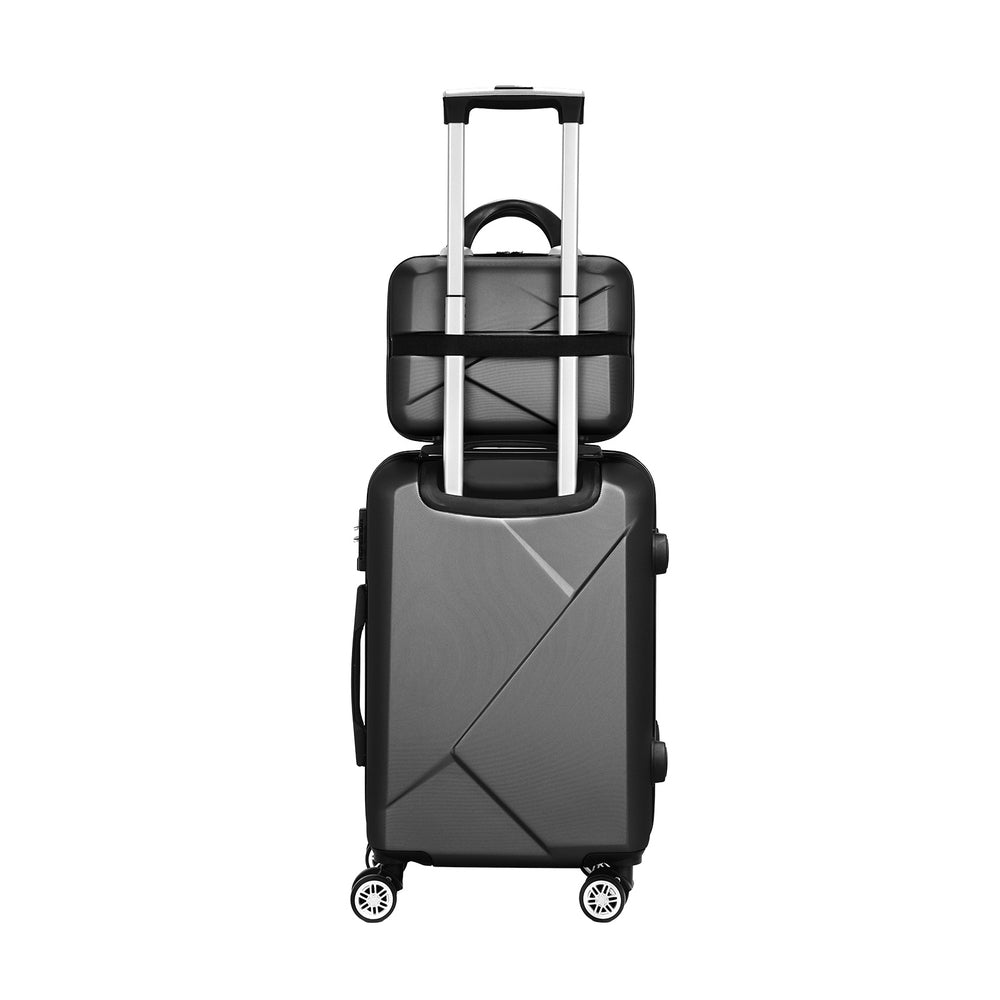Wanderlite 2pc Luggage 12" 20" Trolley Travel Suitcase Storage Carry On TSA Lock Black-Home & Garden > Travel > Suitcases-PEROZ Accessories