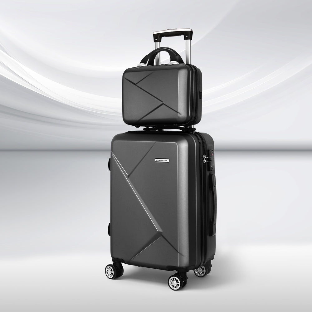 Wanderlite 2pc Luggage 12" 20" Trolley Travel Suitcase Storage Carry On TSA Lock Black-Home & Garden > Travel > Suitcases-PEROZ Accessories