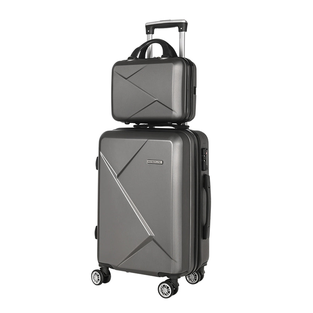 Wanderlite 2pc Luggage 12" 20" Trolley Travel Suitcase Storage Carry On TSA Lock Dark Grey-Home & Garden > Travel > Suitcases-PEROZ Accessories