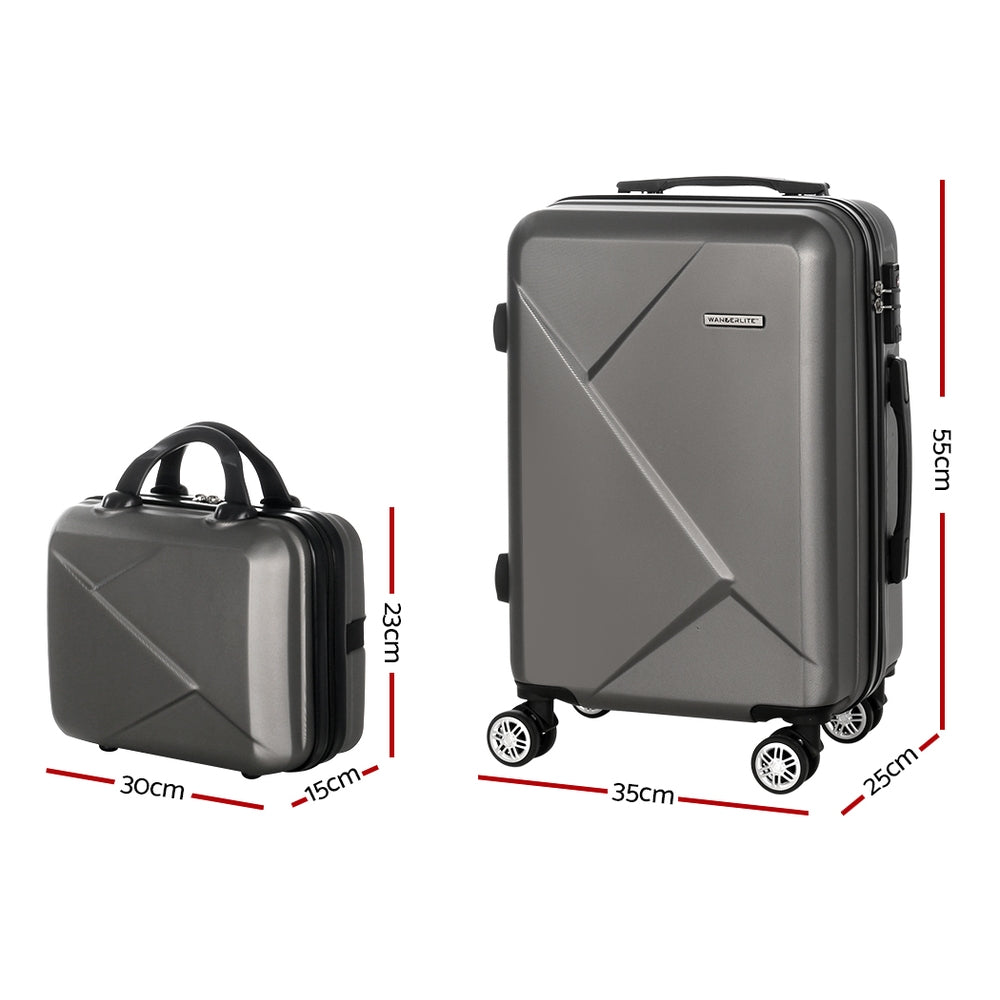 Wanderlite 2pc Luggage 12" 20" Trolley Travel Suitcase Storage Carry On TSA Lock Dark Grey-Home & Garden > Travel > Suitcases-PEROZ Accessories