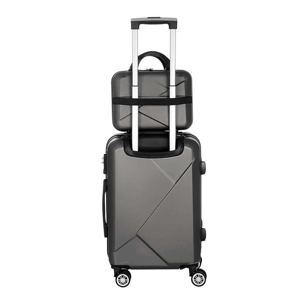 Wanderlite 2pc Luggage 12" 20" Trolley Travel Suitcase Storage Carry On TSA Lock Dark Grey-Home & Garden > Travel > Suitcases-PEROZ Accessories