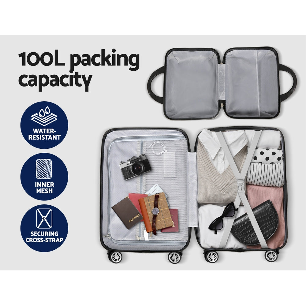 Wanderlite 2pc Luggage 12" 20" Trolley Travel Suitcase Storage Carry On TSA Lock Dark Grey-Home & Garden > Travel > Suitcases-PEROZ Accessories