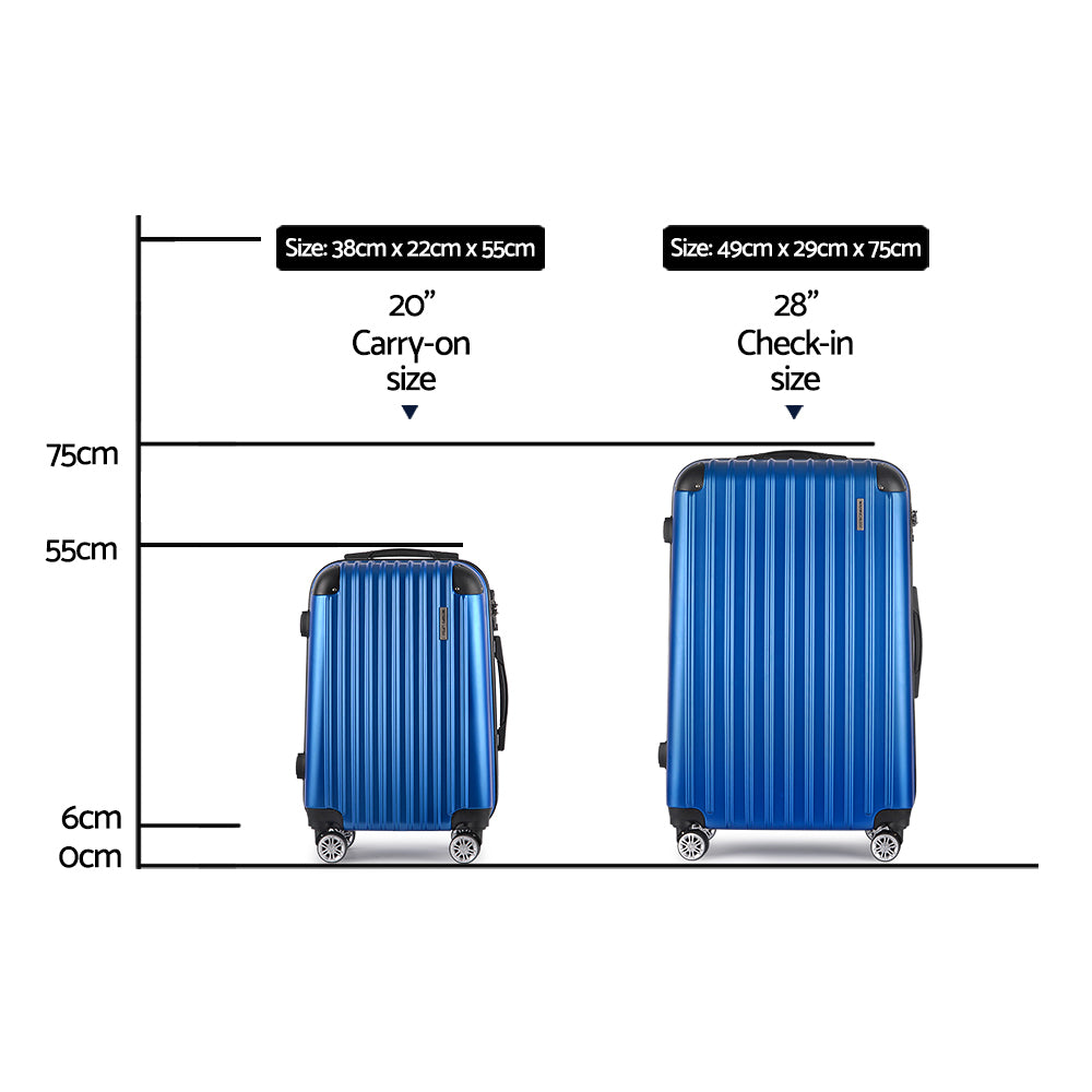 Wanderlite 2pc Luggage Trolley Travel Set Suitcase Carry On TSA Hard Case Lightweight Blue-Luggage-PEROZ Accessories
