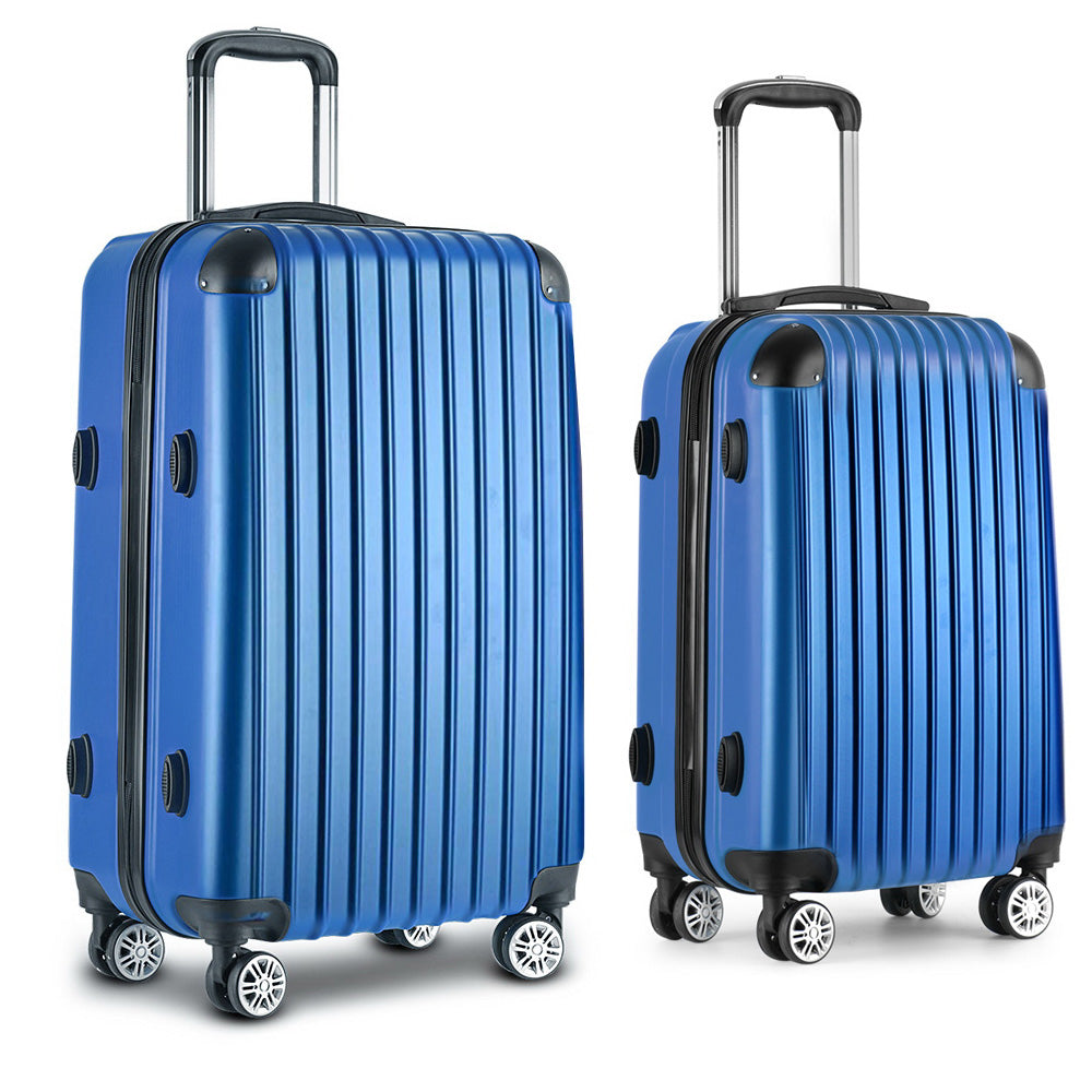 Wanderlite 2pc Luggage Trolley Travel Set Suitcase Carry On TSA Hard Case Lightweight Blue-Luggage-PEROZ Accessories