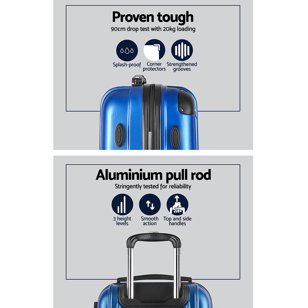 Wanderlite 2pc Luggage Trolley Travel Set Suitcase Carry On TSA Hard Case Lightweight Blue-Luggage-PEROZ Accessories