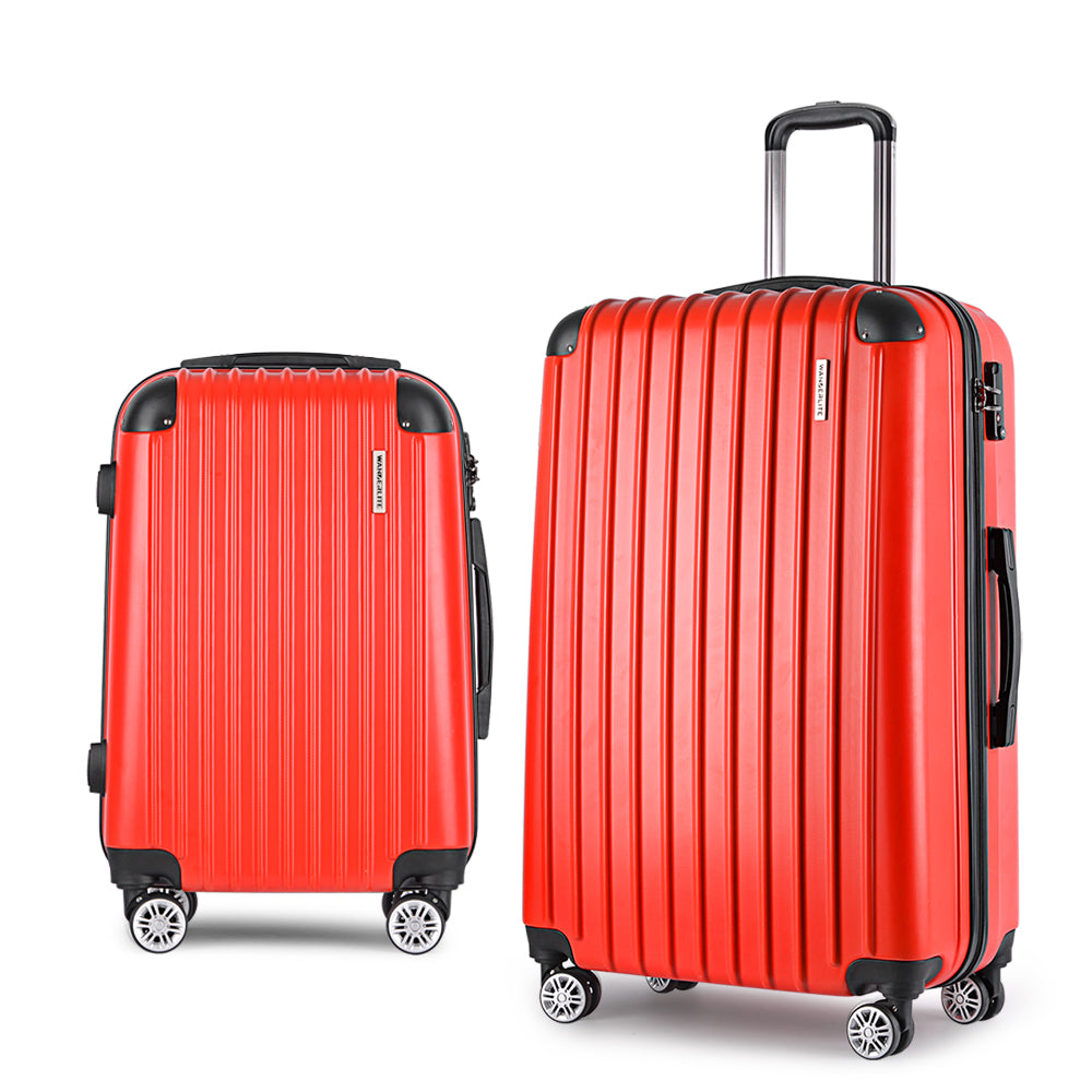 Wanderlite 2pc Luggage Trolley Travel Set Suitcase Carry On TSA Hard Case Lightweight Red-Luggage-PEROZ Accessories