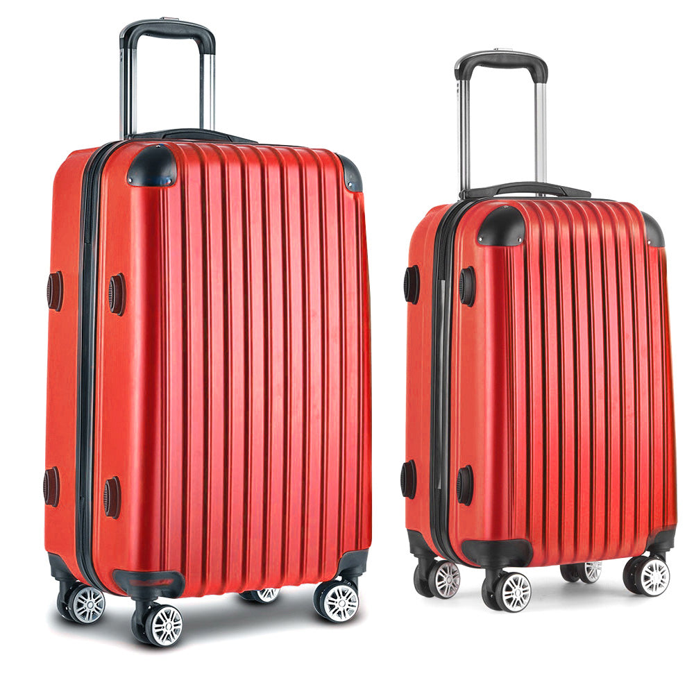 Wanderlite 2pc Luggage Trolley Travel Set Suitcase Carry On TSA Hard Case Lightweight Red-Luggage-PEROZ Accessories