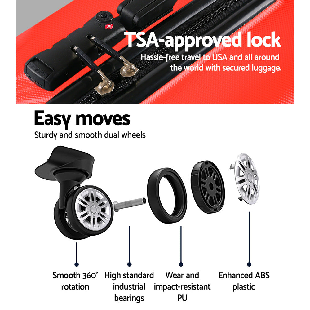 Wanderlite 2pc Luggage Trolley Travel Set Suitcase Carry On TSA Hard Case Lightweight Red-Luggage-PEROZ Accessories