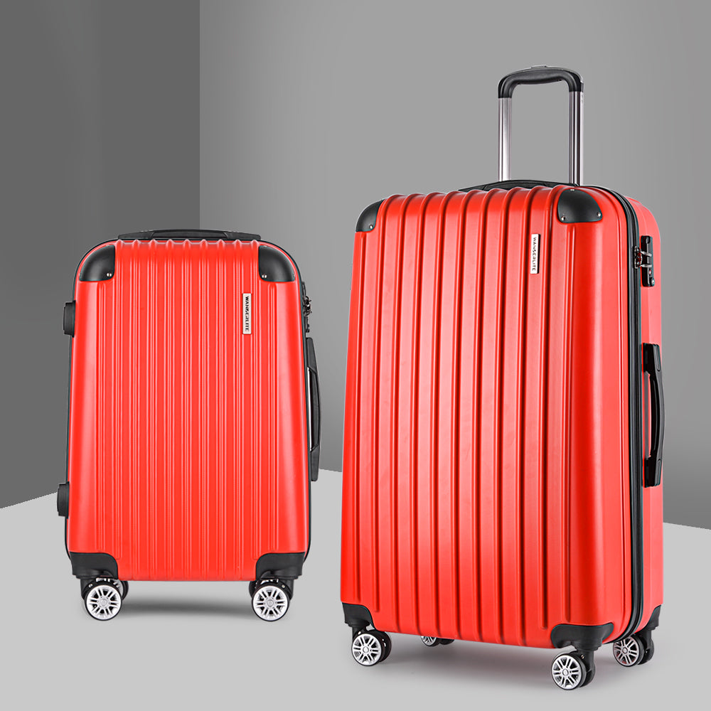 Wanderlite 2pc Luggage Trolley Travel Set Suitcase Carry On TSA Hard Case Lightweight Red-Luggage-PEROZ Accessories