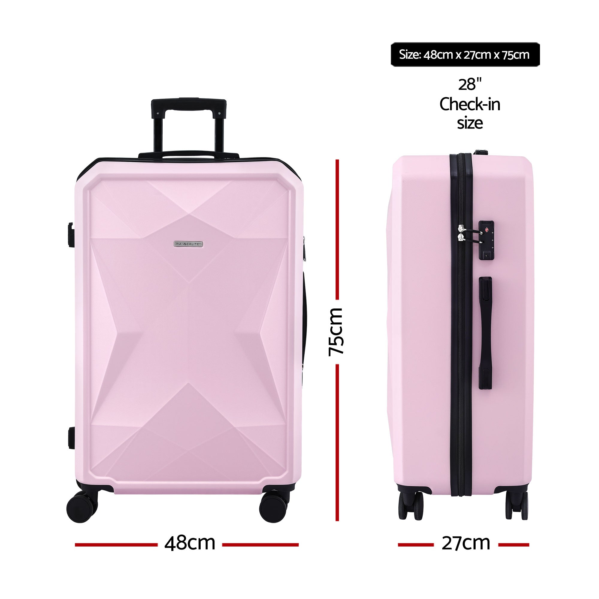 Wanderlite 28" Luggage Suitcase Trolley Travel Lightweight TSA Hardshell Pink-Home & Garden > Travel > Suitcases-PEROZ Accessories