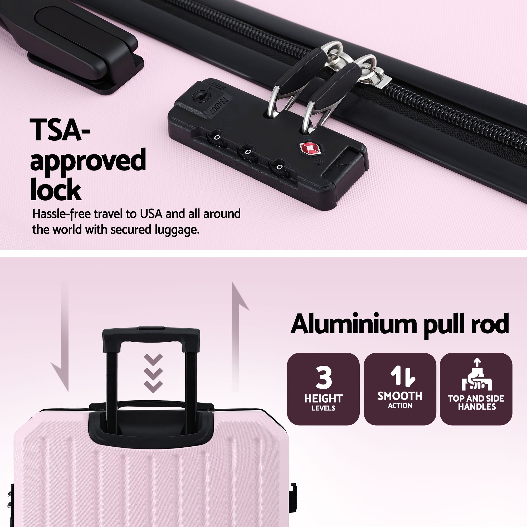 Wanderlite 28" Luggage Suitcase Trolley Travel Lightweight TSA Hardshell Pink-Home & Garden > Travel > Suitcases-PEROZ Accessories