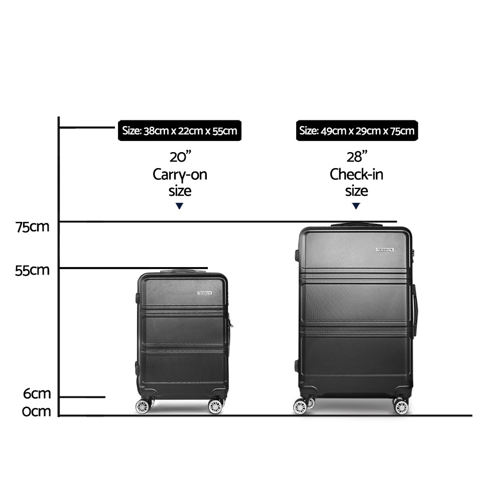 Wanderlite 2pc Luggage Trolley Set Suitcase Travel TSA Carry On Hard Case Lightweight Black-Luggage-PEROZ Accessories
