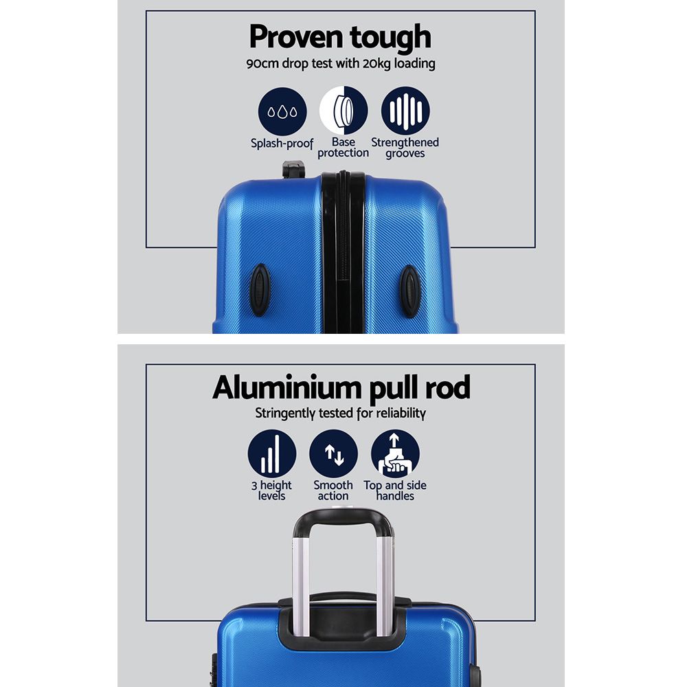 Wanderlite 3pc Luggage Trolley Set Suitcase Travel TSA Carry On Hard Case Lightweight Blue-Luggage-PEROZ Accessories