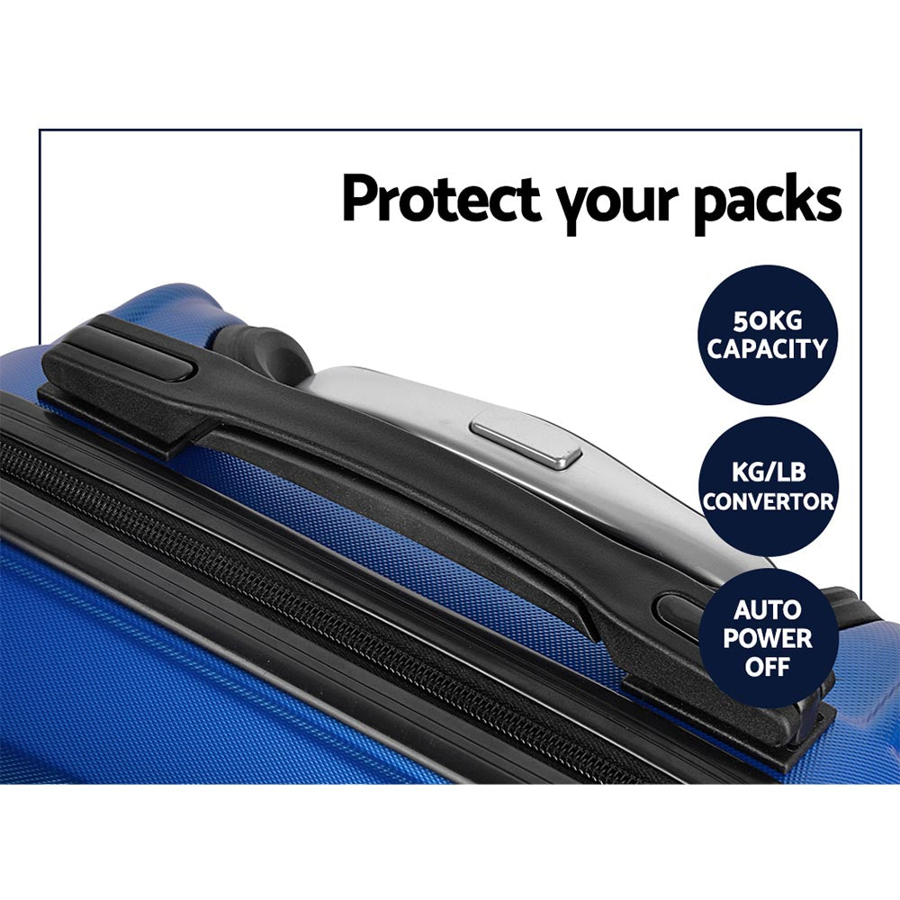 Wanderlite 3pc Luggage Trolley Set Suitcase Travel TSA Carry On Hard Case Lightweight Blue-Luggage-PEROZ Accessories