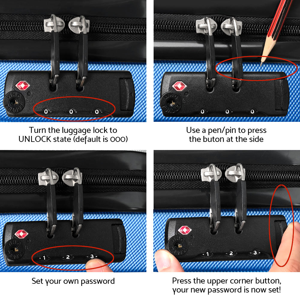 Wanderlite 3pc Luggage Trolley Set Suitcase Travel TSA Carry On Hard Case Lightweight Blue-Luggage-PEROZ Accessories